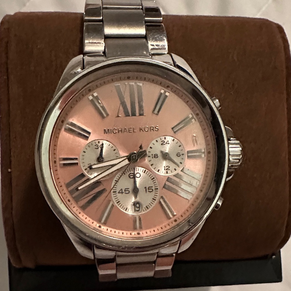 Michael Kors Pink Dial Silver Band Watch